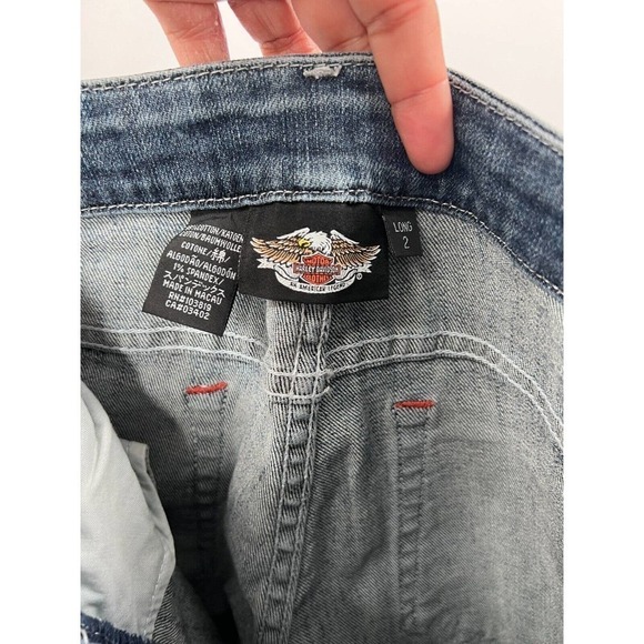 Y2K Harley Davidson Motorcycles Blue Denim Jeans Bootcut Low Rise Womens 2 Long - Picture 4 of 6